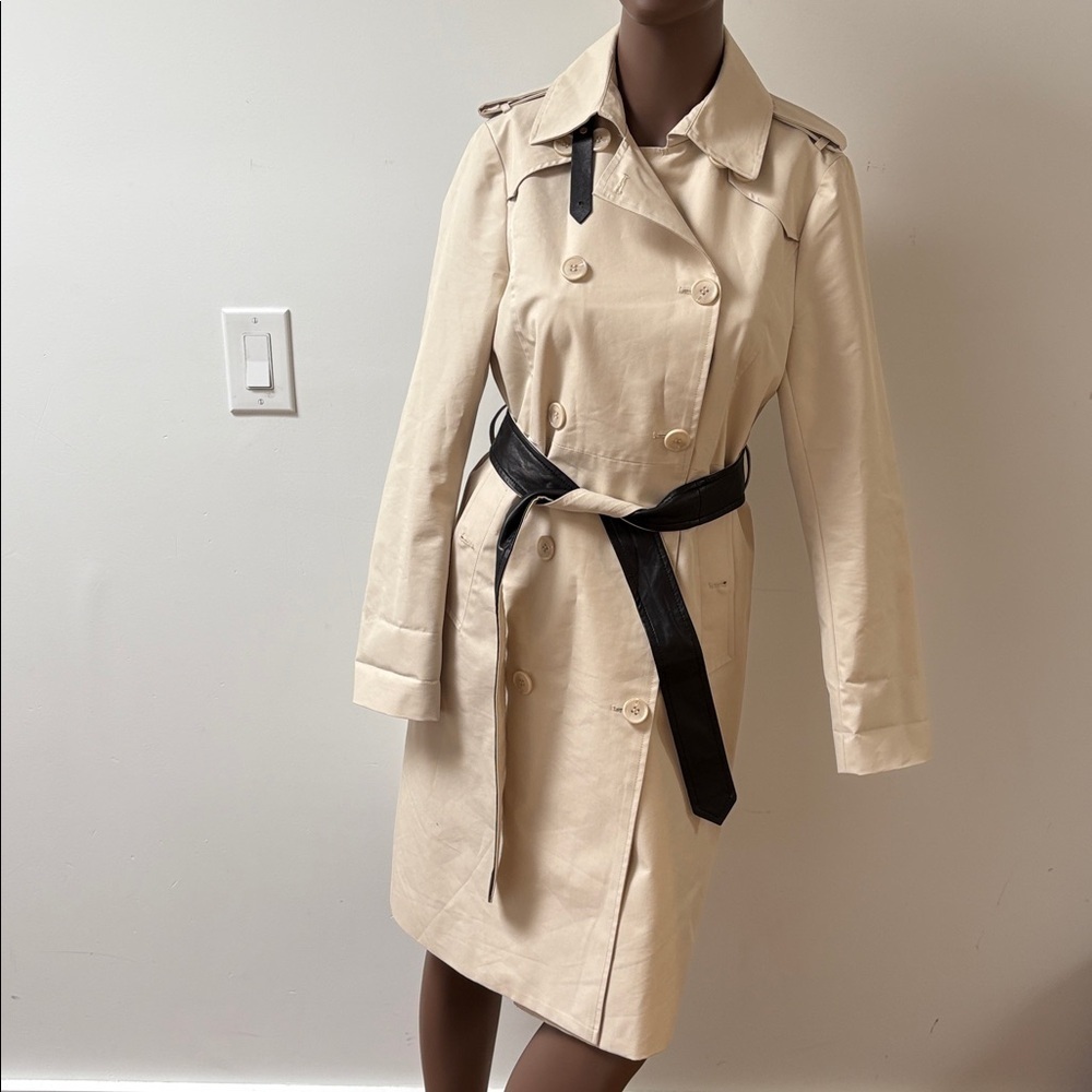 Danier Bretta trench coat long beige cream leather belt double breasted XXS - Picture 6 of 16